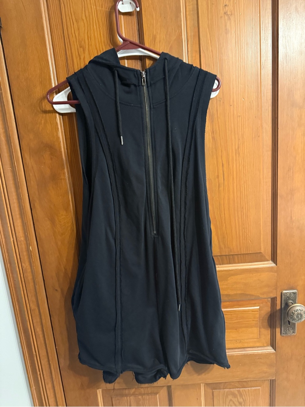 Sleeveless Black Hooded Zip-Front Women's romper